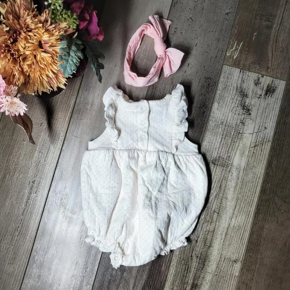 Starting Out Cotton White & Pink Polka Dot Bunny Rabbit Baby Girl Outfit Size 6M - Picture 10 of 11